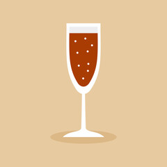 Flat icon a glass of alcoholic beverages. Champagne flutes narrow glasses filled with wine, brandy, cognac or whiskey. Alcohol beer lovers concept. Simple minimal vector illustration