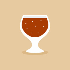 A glass of wine, brandy, cognac or whiskey. Snifter beer glass isolated on color background. Wineglass icon in modern hand drawn design. Flat cartoon style vector sketch illustration