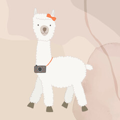 Adorable alpaca with camera vector