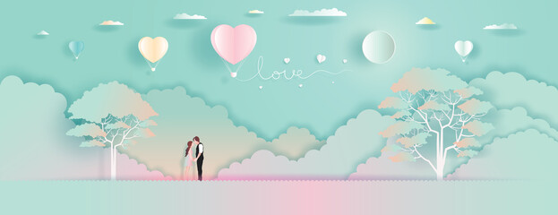 Fototapeta na wymiar Young couples with Balloons love and romantic view.