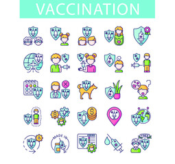 color icons set, vaccination people