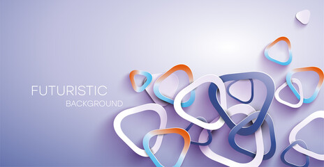 Futuristic 3D background with triangles. Cut paper effect. Geometric scattered rounded triangular shapes.