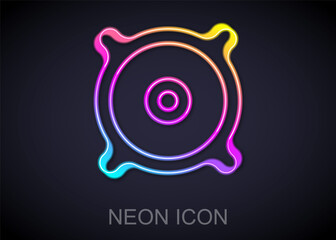 Glowing neon line Car audio speaker icon isolated on black background. Vector.