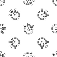 Grey line Stopwatch icon isolated seamless pattern on white background. Time timer sign. Chronometer sign. Vector.