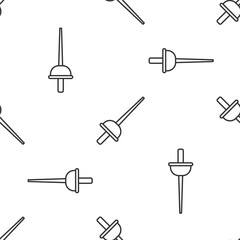 Grey line Fencing icon isolated seamless pattern on white background. Sport equipment. Vector.