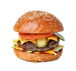Delicious fresh burger isolated on white background