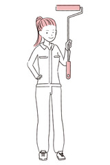 手描き1color 　DIY 女子　ポニーテール　ペイントローラー