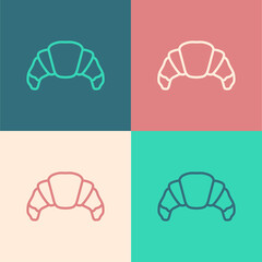 Pop art line Croissant icon isolated on color background. Vector.