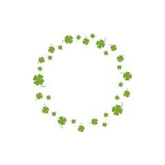 Clover garland on white background. St Patrick day greeting card with shamrock wreath and sky.