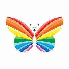 Vector illustration with bright rainbow butterfly. Colored wings on a white background. Design element for salon, yoga, spa.