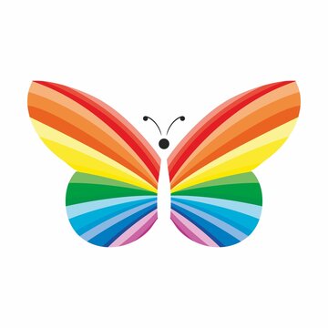 Vector illustration with bright rainbow butterfly. Colored wings on a white background. Design element for salon, yoga, spa.