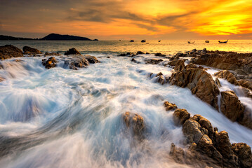 Scenic view of Seascape at Sunset, Kalim Beach, Patong, Phuket, Thailand