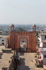Suraj pol or Sun Gate. Forms the gateway to the famous sun temple built by Sawai Jai Singh and further towards Galta Ji.  Jaipur, Rajasthan, India.