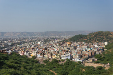 Fototapeta na wymiar Jaipur city view from Galta Ji hills, Jaipur, Rajasthan, India.