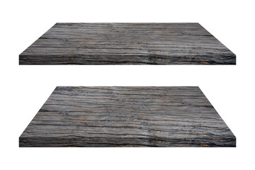 Perspective view of wood or wooden table corner isolated on white background including clipping path