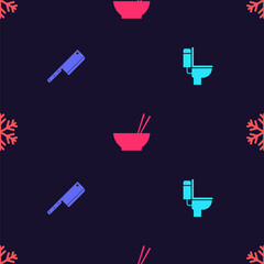 Set Toilet bowl, Meat chopper, Bowl with chopsticks and Snowflake on seamless pattern. Vector.