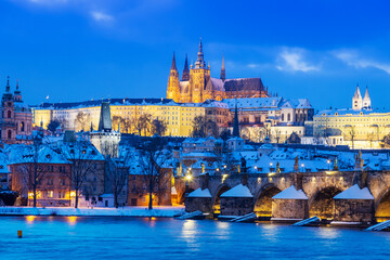 gothic Charles bridge, Prague castle and Moldau river, Lesser town, Prague, Czech republic - UNESCO...