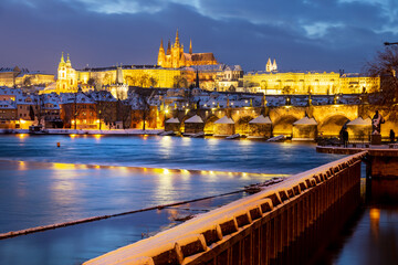 gothic Charles bridge, Prague castle and Moldau river, Lesser town, Prague, Czech republic - UNESCO protected