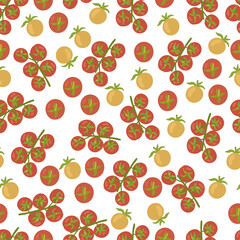 Fototapeta na wymiar Cherry tomato seamless pattern isolated on white background. Vector hand drawn illustartion.