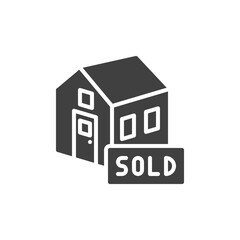 House sold vector icon. filled flat sign for mobile concept and web design. Home building sold glyph icon. Symbol, logo illustration. Vector graphics