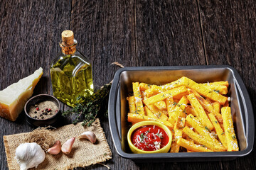 hot crispy baked polenta fries, top view