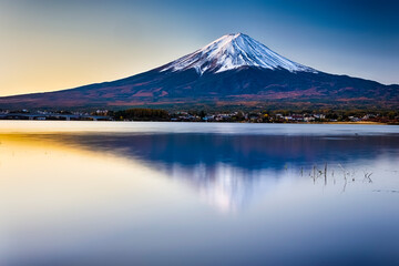 Tranquil Kawaguchiko Lake in Front of Picturesque Fuji Mountain in Japan.