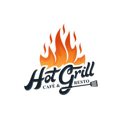 Hot Grill Logo Design Vector Template