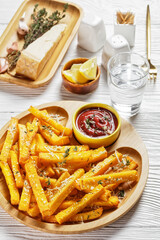 garlic parmesan crispy polenta fries, top view