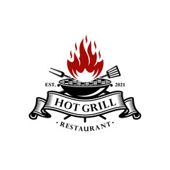 Hot Grill Logo Design Vector Template