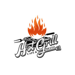 Hot Grill Logo Design Vector Template