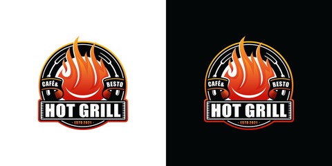 Hot Grill Logo Design Vector Template