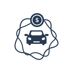 Rent a car icon. Car price icon. Buying a car icon. rent time, rent price, buy time, dollar, money, key icon with vector illustration, flat style, black shape, two color, thin line.