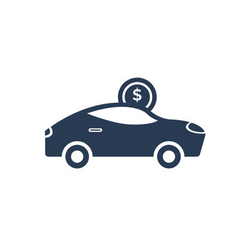 Rent a car icon. Car price icon. Buying a car icon. rent time, rent price, buy time, dollar, money, key icon with vector illustration, flat style, black shape, two color, thin line.