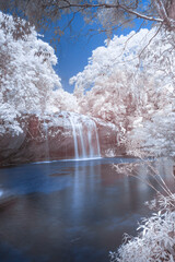 Infrared landscape photo: Prenn waterfall in in Viet Nam