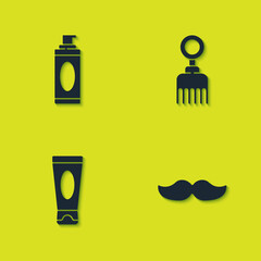 Set Shaving gel foam, Mustache, Cream or lotion cosmetic tube and Hairbrush icon. Vector.