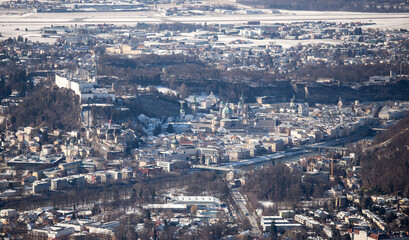 Fototapeta na wymiar Outlook over Salzburg from Gaisberg, winter time