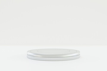 Modern white background and empty white metal cylinder stage. Future modern interior and minimal concept. showcase for product, 3d rendering
