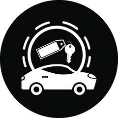 Rent a car icon. Car price icon. Buying a car icon. rent time, rent price, buy time, dollar, money, key icon with vector illustration, flat style, black shape, two color, thin line.