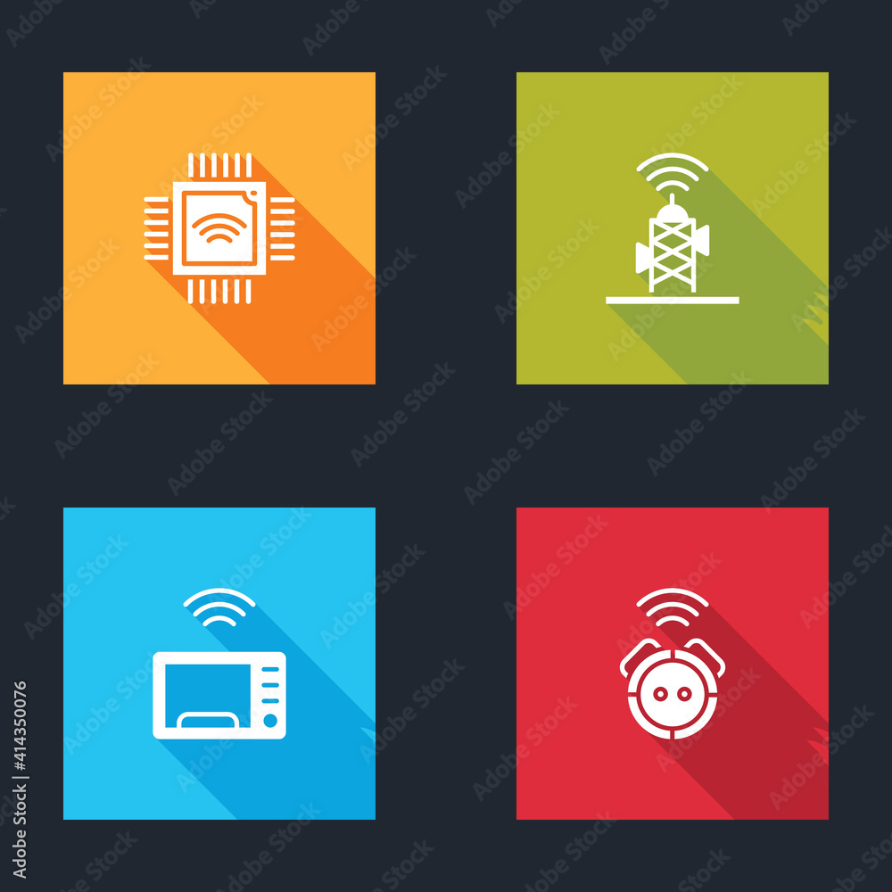 Poster set processor with microcircuits cpu, wireless antenna, smart microwave oven and robot vacuum cleane