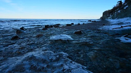 Time lapse, Ice on stone in fast flowing river - Powered by Adobe