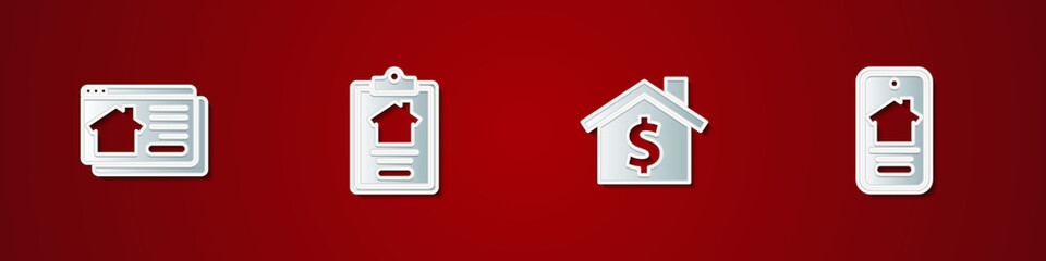 Set Online real estate house, House contract, with dollar symbol and icon. Vector.