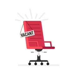 Red office chair and sign vacant. Business hiring and recruiting concept. Vector illustration.