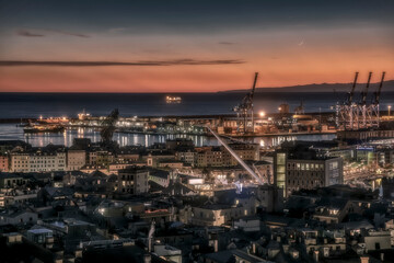 Genoa ancient port, night view from above