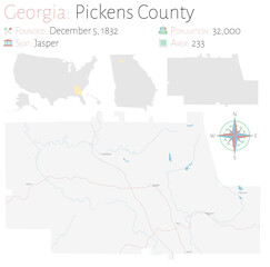 Fototapeta premium Large and detailed map of Pickens county in Georgia, USA.