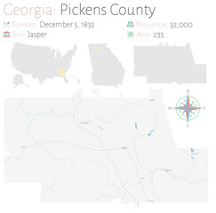 Large and detailed map of Pickens county in Georgia, USA.