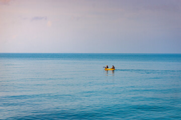 sea, boat, water, ocean, beach, sky, fishing, blue, summer, sunset, nature, fisherman, travel, kayak, horizon, vacation, island, sport, landscape, ship, tropical, lake, wave, sun, holiday