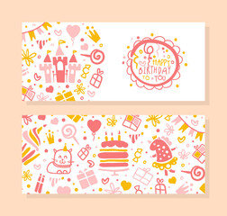 Happy Birthday to You Banner Template, Holiday Party for Kids Flyer, Decoration Poster, Festive Background, Invitation Card Design Cartoon Vector Illustration