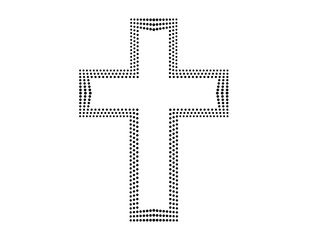 Vector religion cross with halftone dots . Church logo .