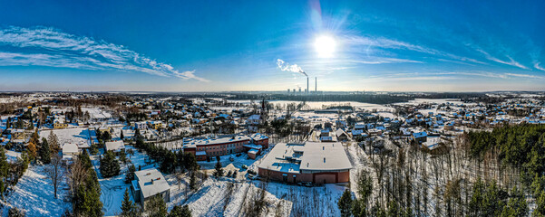 wieś na południu Polski na Śląsku, gmina Godów zimą z lotu ptaka © Franciszek