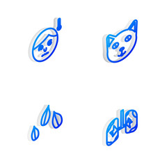 Set Isometric line Pet, High human body temperature, Sesame seeds and Lungs icon. Vector.